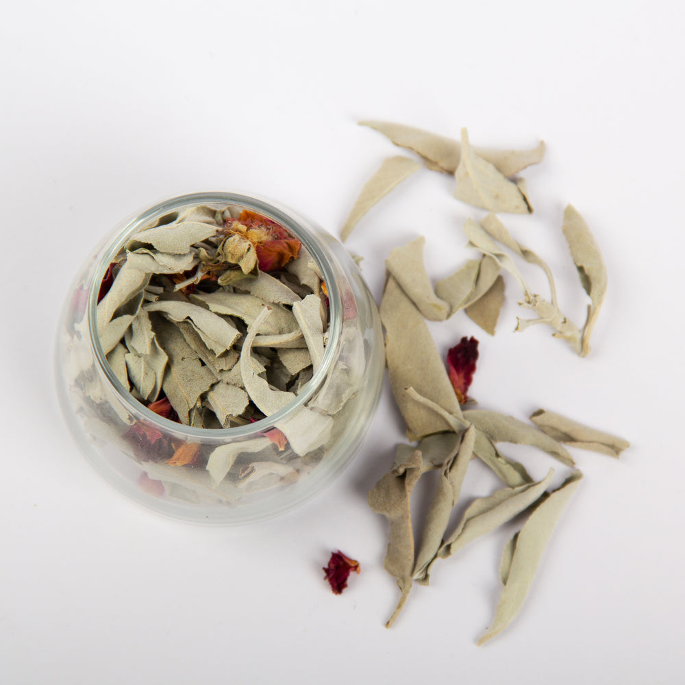 
                      
                        White Sage Jar with Roses
                      
                    