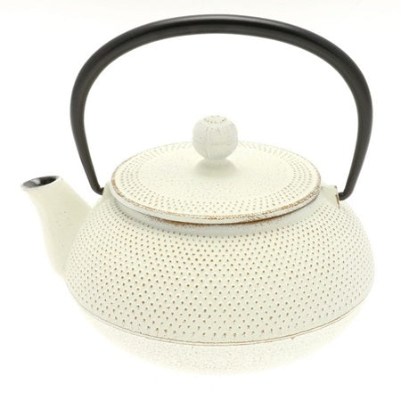 Cast Iron White Teapot Gold Linen Hobnail 0.65L